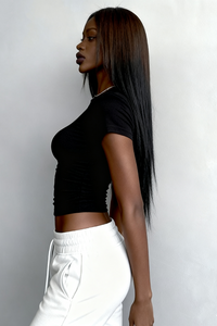 Women's slim round neck solid color short sleeves