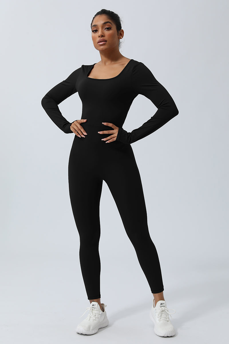 Women Square Collar Backless Sport Jumpsuit