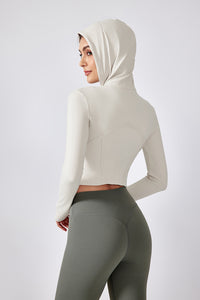 Women Hooded Drawstring Short Slim Outdoor Sports Fitness Yoga Jacket