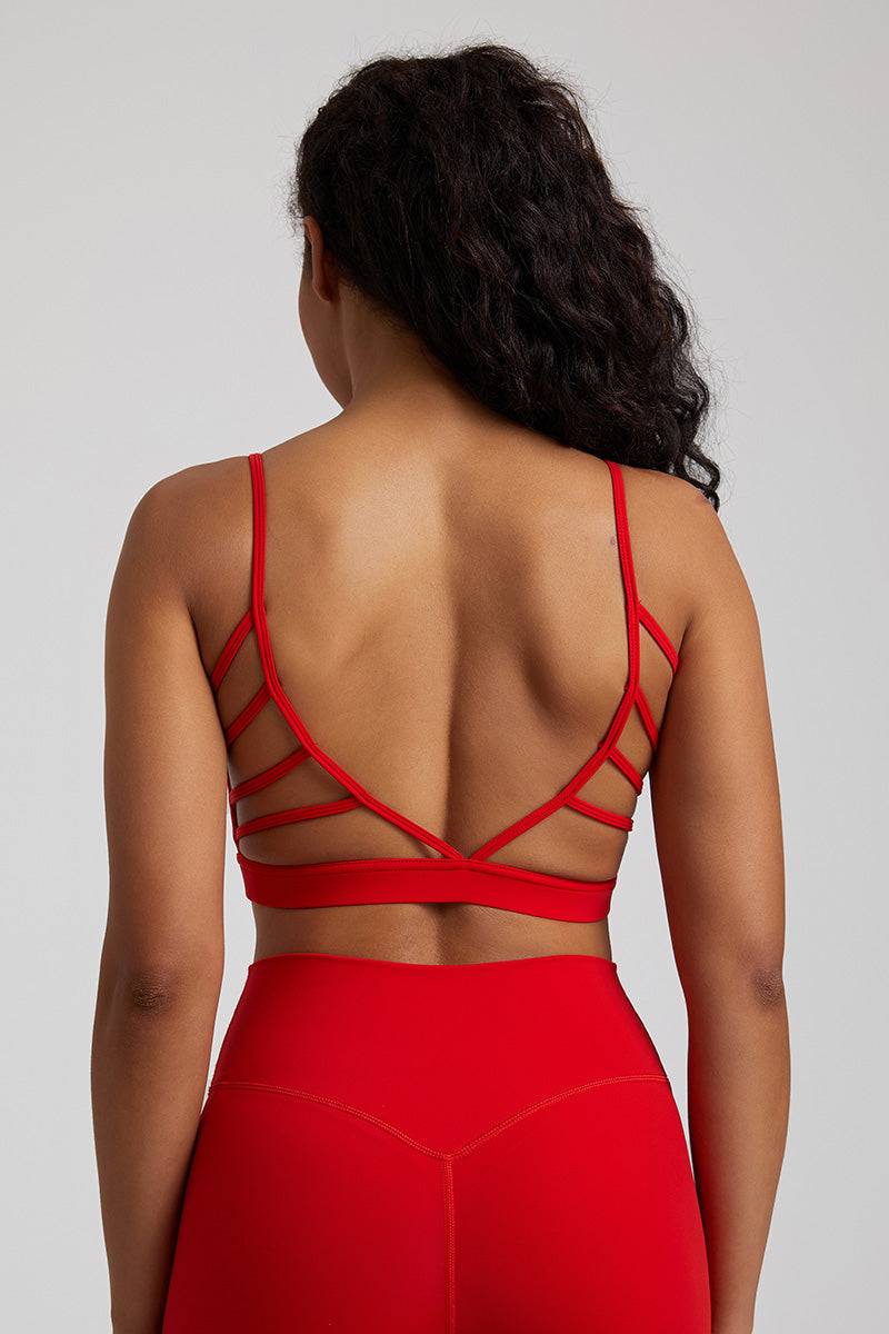 Solid Color Back Cut-Out Sports Bra