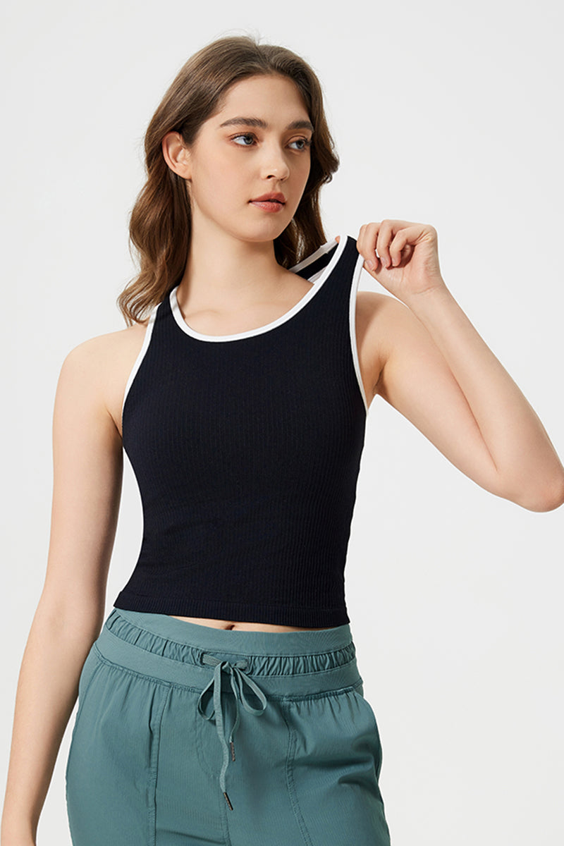 Women Sleeveless With Chest Pad Shock Slim Thin Yoga Fitness Exercise Tank Tops
