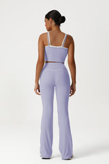 Women Seamless High Waisted Flared Yoga Set: Vest + Flared Leggings