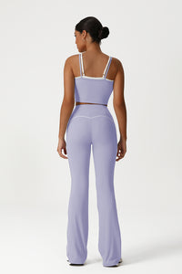Women Seamless High Waisted Flared Yoga Set: Vest + Flared Leggings