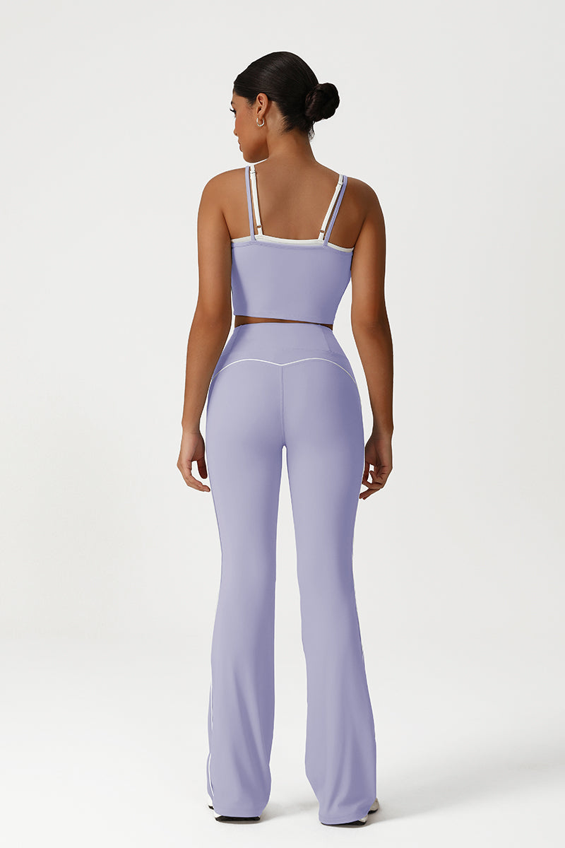 Women Seamless High Waisted Flared Yoga Set: Vest + Flared Leggings