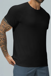 Men Raglan Crew Neck Sports Short Sleeve T Shirt