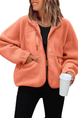 Women's Fall/Winter Patch Pockets Fleece Snap Button Jacket