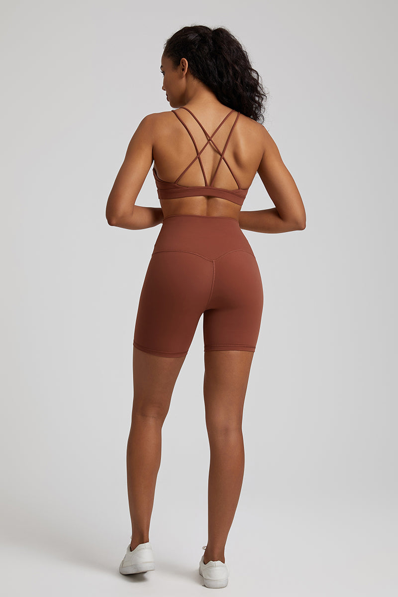 Spaghetti Strap Back Cross Bra + Sports Leggings 2-Piece Set