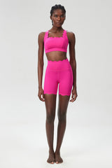 Women Wave-Edge Yoga Set: Double Shoulder Bra + Quick Dry Lycra Fitness Sports Shorts