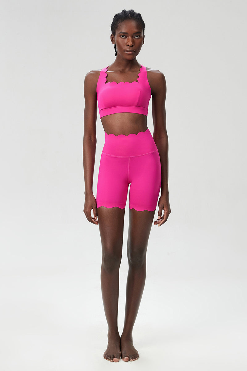 Women Wave-Edge Yoga Set: Double Shoulder Bra + Quick Dry Lycra Fitness Sports Shorts