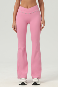 Women's V‑Waist Color Contrast Piping Flared Yoga Pants