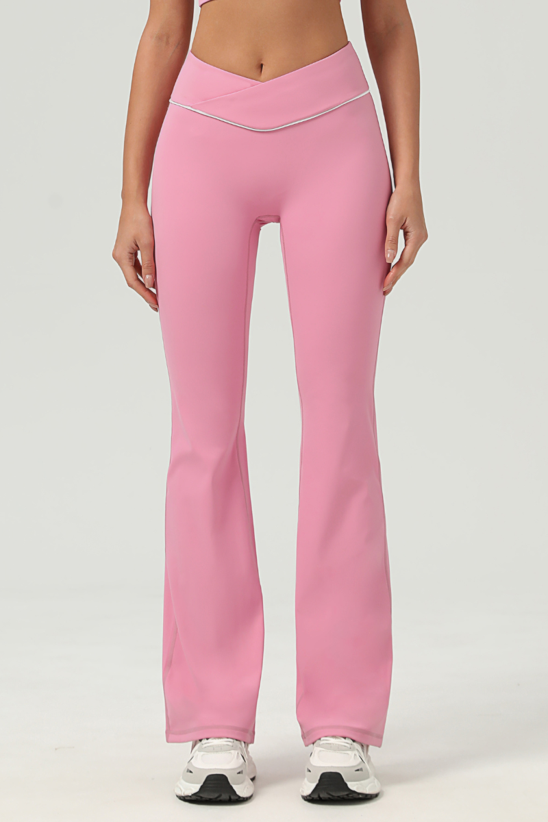Women's V‑Waist Color Contrast Piping Flared Yoga Pants