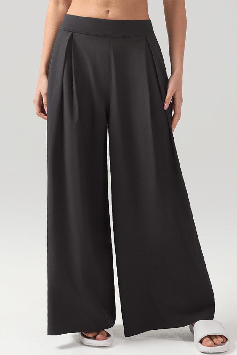 Women's Pleated Drapey Relaxed Fit  Solid Wide-Leg Pants