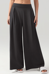 Women's Pleated Drapey Relaxed Fit  Solid Wide-Leg Pants