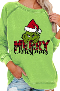 Women's Fall Cotton Christmas Grinch Cartoon Raglan Pullover