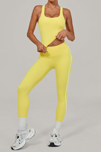 Women's Athletic Set:U-neck Bra And Side-Stripe Leggings