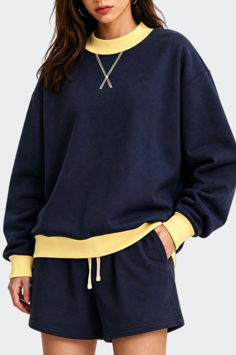 Women's Fall Cozy Fleece Mock Neck Color Block Sweatshirt