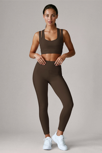 Women’s Double Strap Bra And Side Mesh Leggings Yoga Sets