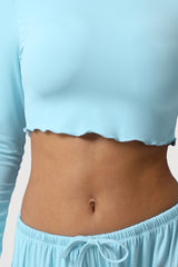 Women Slim Fit Wave Hem Yoga Long Sleeves