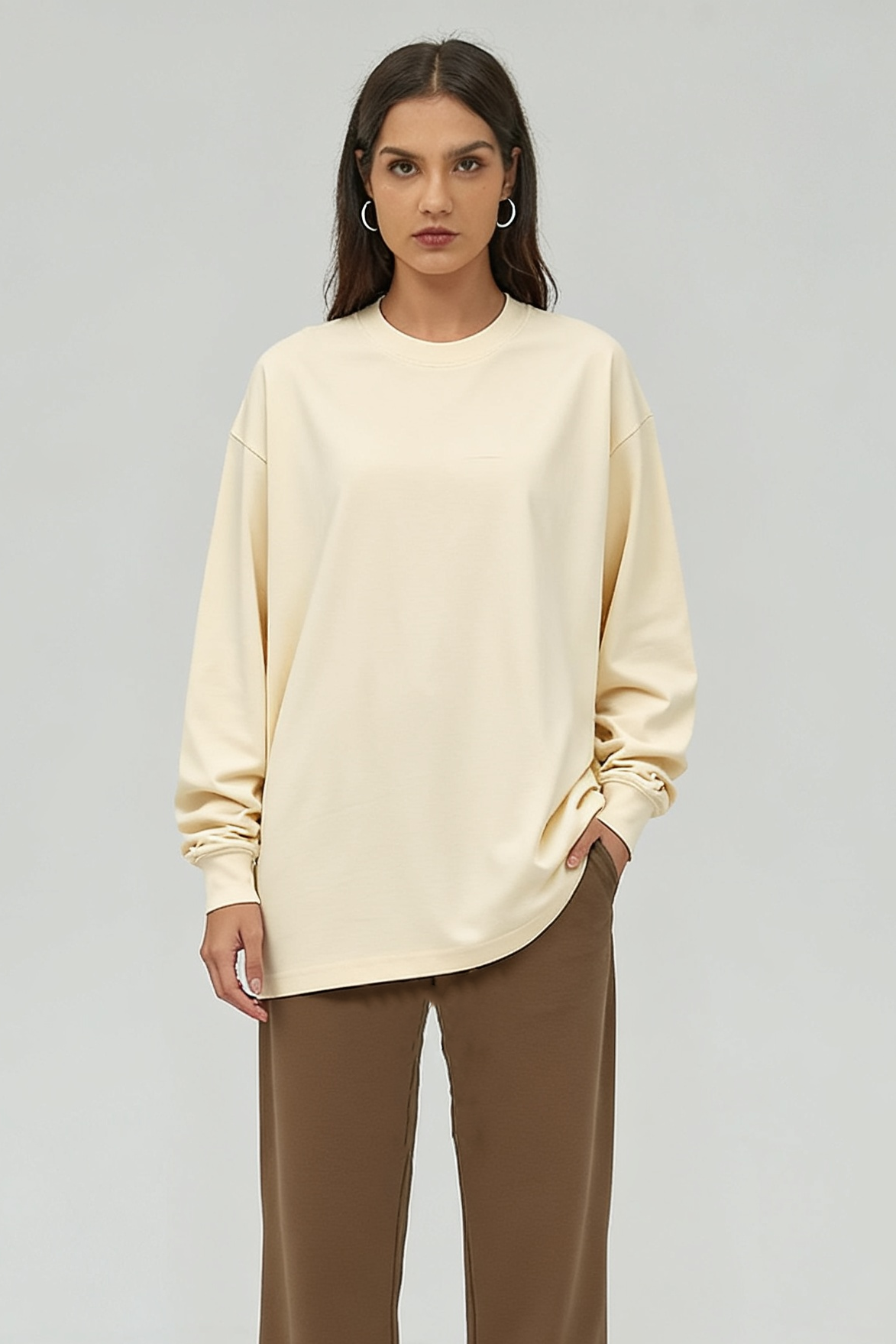 Men/Women Unisex Heavyweight 305G Cotton Retro Long Sleeve Tee