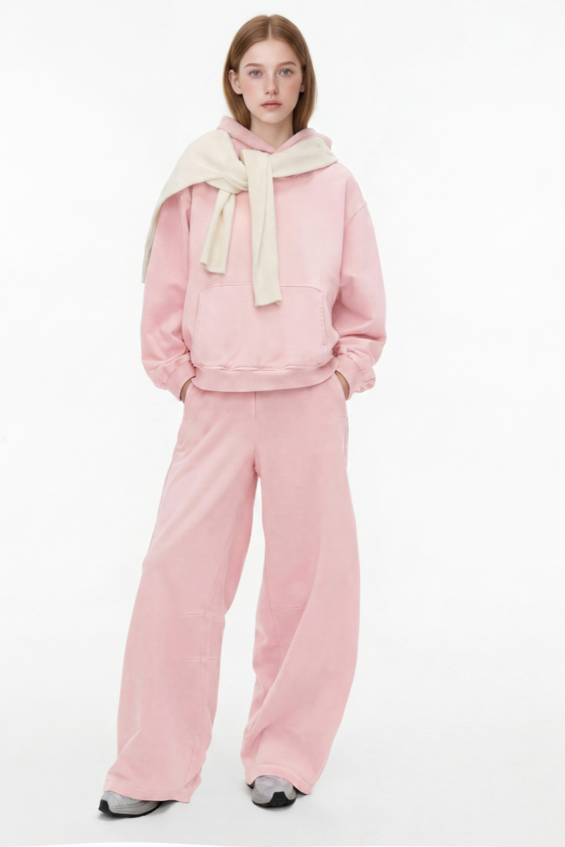 Women's 100% Cotton Fall Washed Hoodie & Curved Sweatpant Set