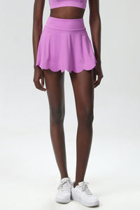 Women Scalloped Lycra Quick-Dry Anti-Peek A-Line Tennis Skirt