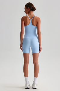 Women High-Waisted Peach Booty Yoga Set: Seamless Crotch Shorts + Y-Back Sports Bra