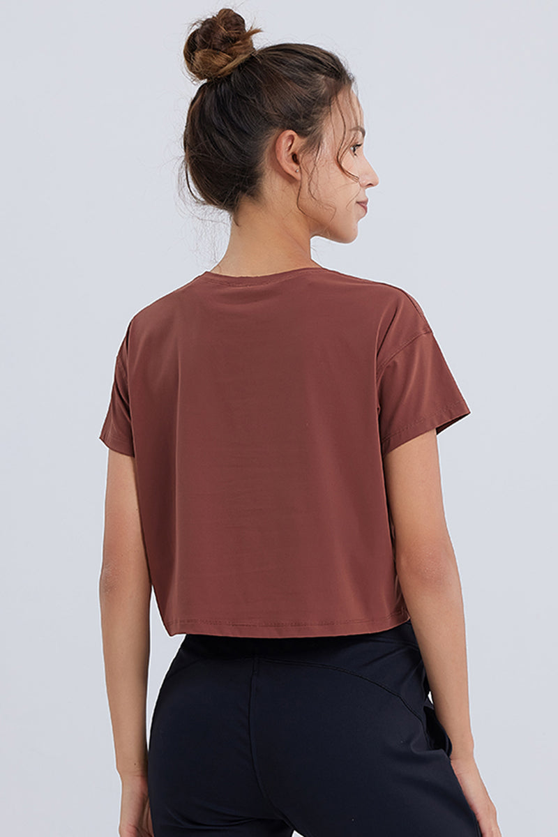 Solid Color Cropped Cropped Crop Top Sports T-Shirt