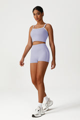 Women Seamless High Waisted Workout Set: Square Neck Vest + Peach Lifting Shorts