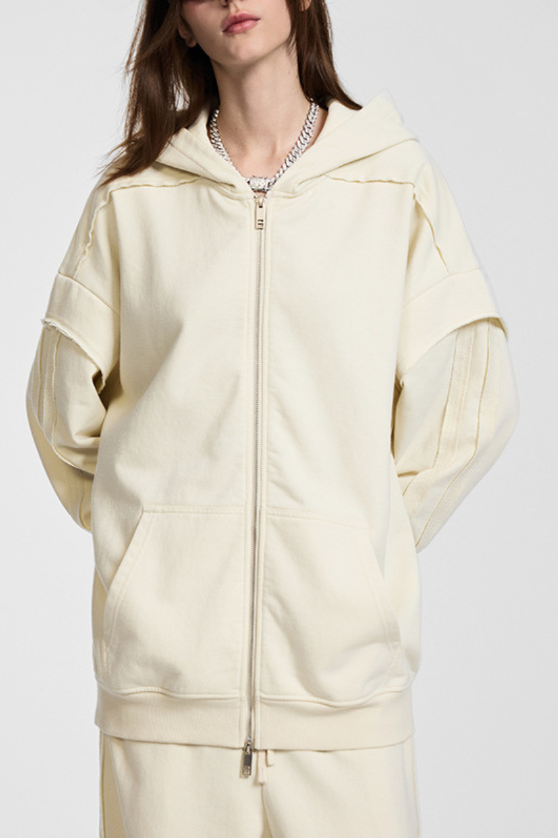 Faux two-piece with zipper hoodie