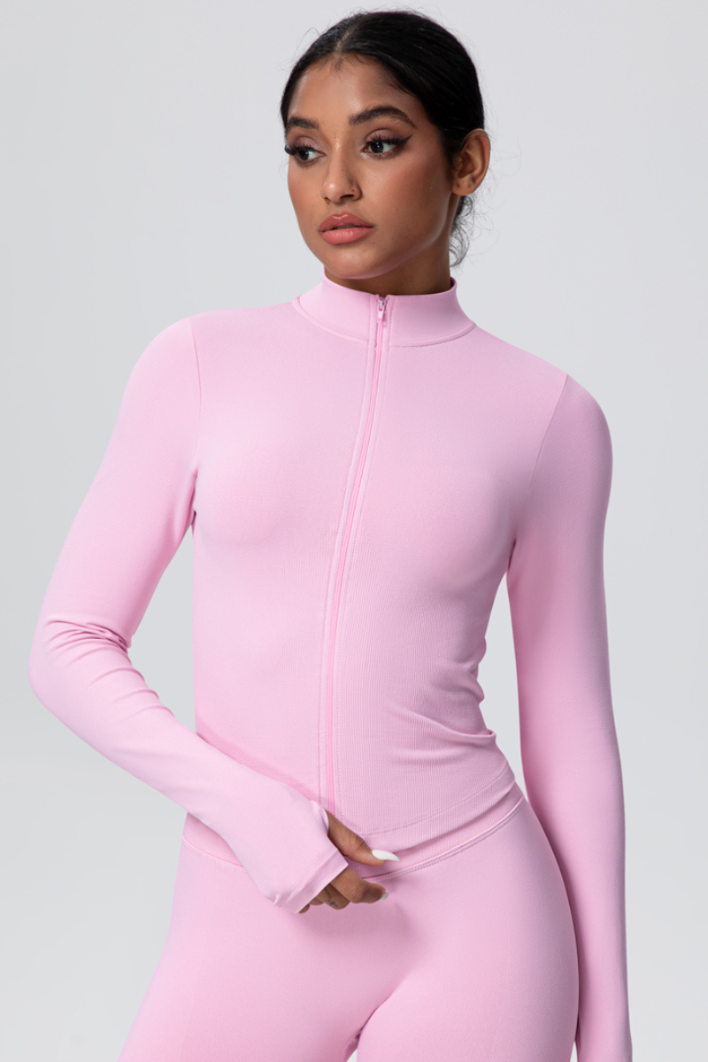 Women's Seamless High-Neck Fitted Long Sleeve Jacket