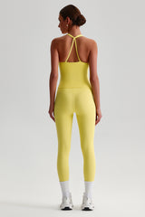 Women Brushed High Waisted Yoga Set: Tummy Control Tights + Halter Neck Support Bra