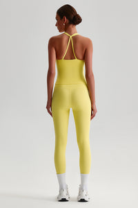 Women Brushed High Waisted Yoga Set: Tummy Control Tights + Halter Neck Support Bra