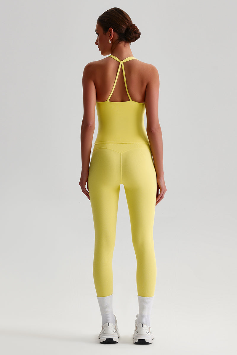Women Brushed High Waisted Yoga Set: Tummy Control Tights + Halter Neck Support Bra