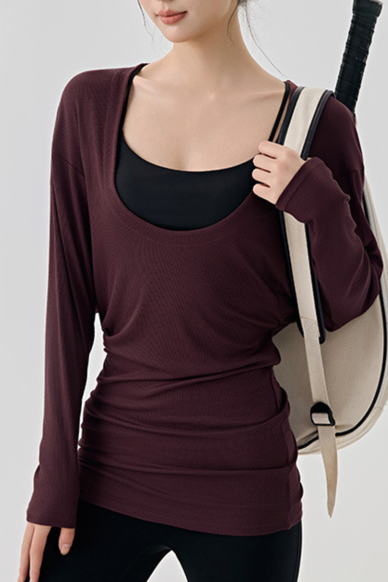 Women's Spring Large U-neck Loose Sports Long Sleeve Top
