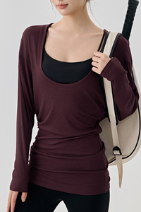 Women's Spring Large U-neck Loose Sports Long Sleeve Top
