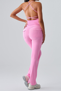 Women's Spaghetti Strap Sports Bra & Pocket Yoga Flare Pants Set