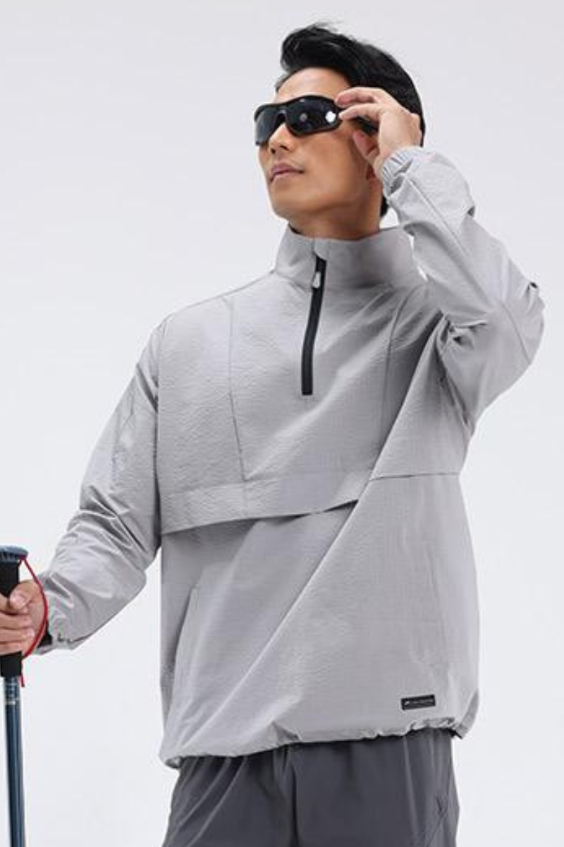 Men's Color Block Half Zip Mock Neck Outdoor Pullover Jacket