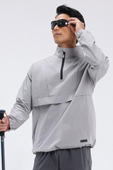 Men's Color Block Half Zip Mock Neck Outdoor Pullover Jacket