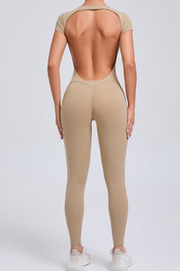 Women Short Sleeve Backless Tight One-Piece Quick Dry Hip Lifting Sports Fitness Yoga Bodysuit