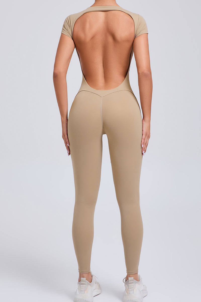 Women Short Sleeve Backless Tight One-Piece Quick Dry Hip Lifting Sports Fitness Yoga Bodysuit