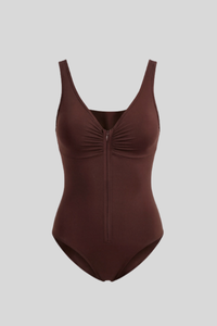Women's Seamless Pleated Zipper V-neck Sports Bodysuits