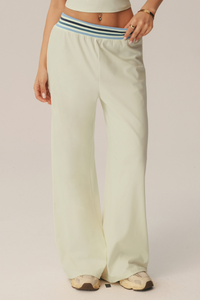 Women's Contrast Color Striped Waistband Draped Casual Pants
