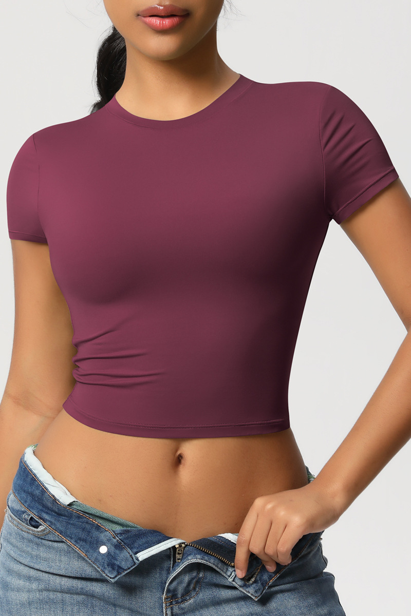Women's Cropped Solid Round-necked T-shirt