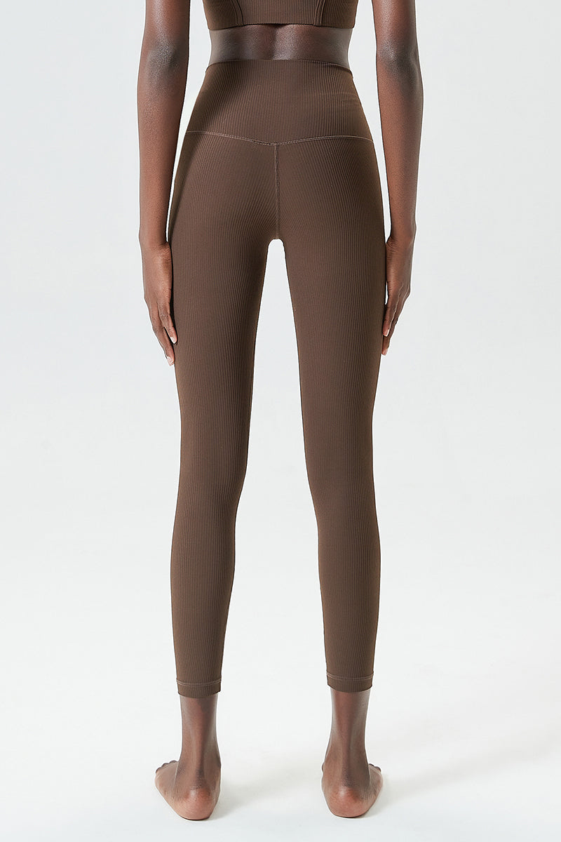 Solid high-rise threaded athletic leggings