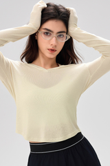 Women's Spring Loose Fit Lightweight V-neck Sheer Hoodie