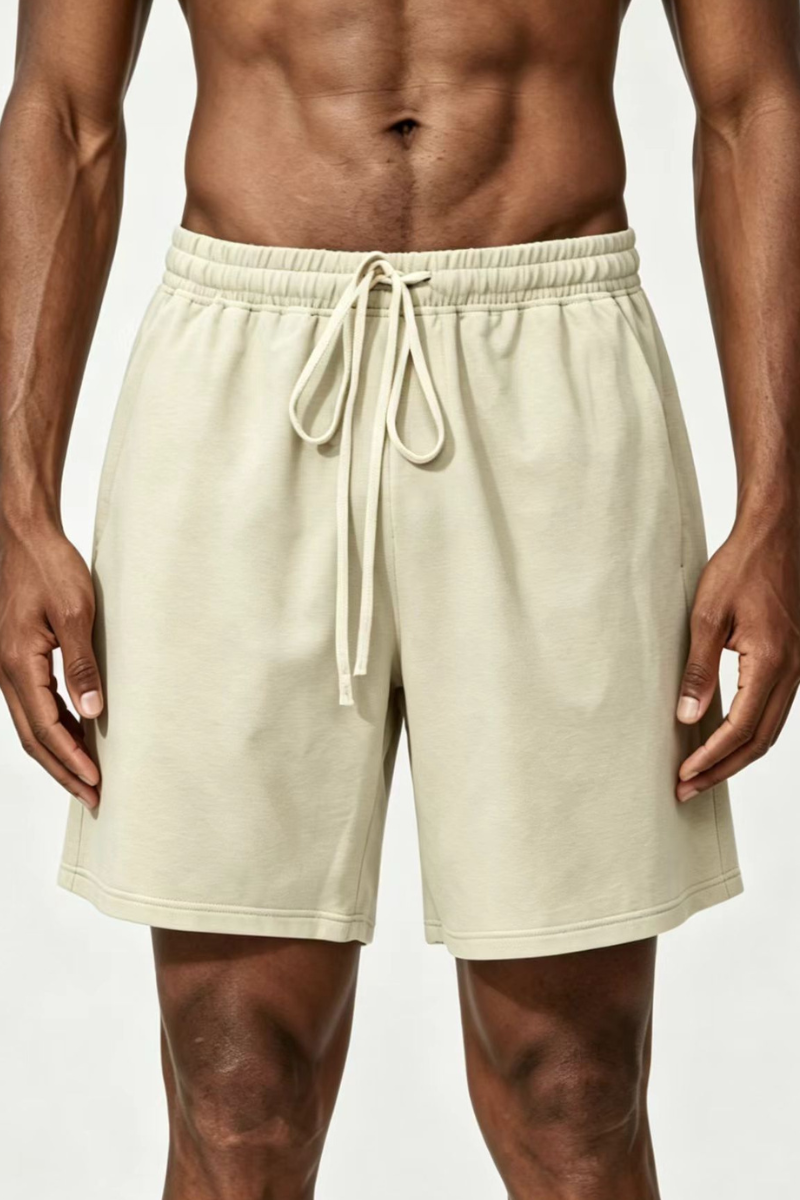 Men's 100% Cotton Solid Drawstring Loose Sports Shorts