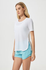 Women Short Sleeve Side Split Quick Dry Loose Breathable Running Fitness Sports Yoga Top