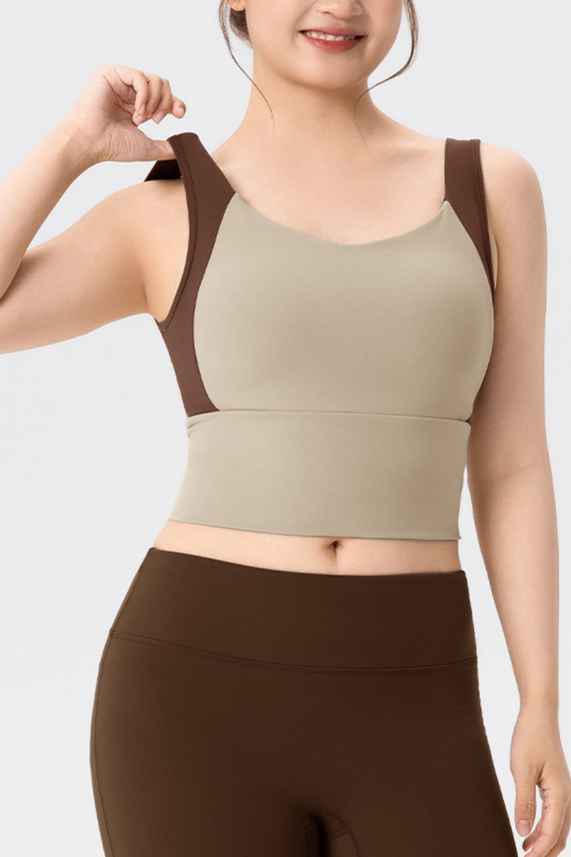 Plus Size Women Summer Color Block Fixed Cup Sports Tank Top