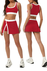 Contrasting round-neck skirt 2-piece set