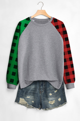 Women's Fall Festival Plaid Color Block Raglan Pullover